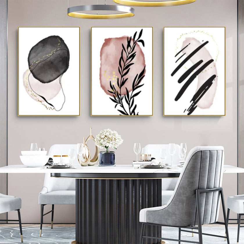 Wall Art  - Abstract Pink and Black 3 Sets - Poster Prints -Canvas Prints