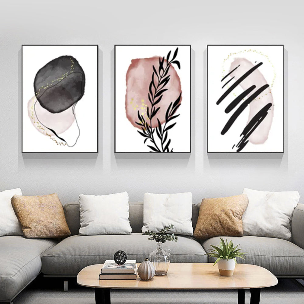Wall Art  - Abstract Pink and Black 3 Sets - Poster Prints -Canvas Prints