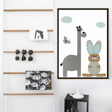 Wall art - Cartoon Giraffe Rabbit Elephant 2 sets- Canvas Prints- Poster Prints