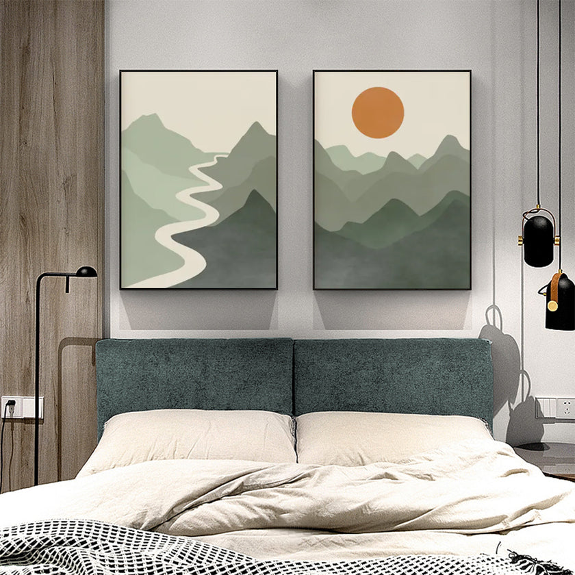 Wall art - Sage Green River Mountain (2 sets)- Canvas Prints- Poster Prints