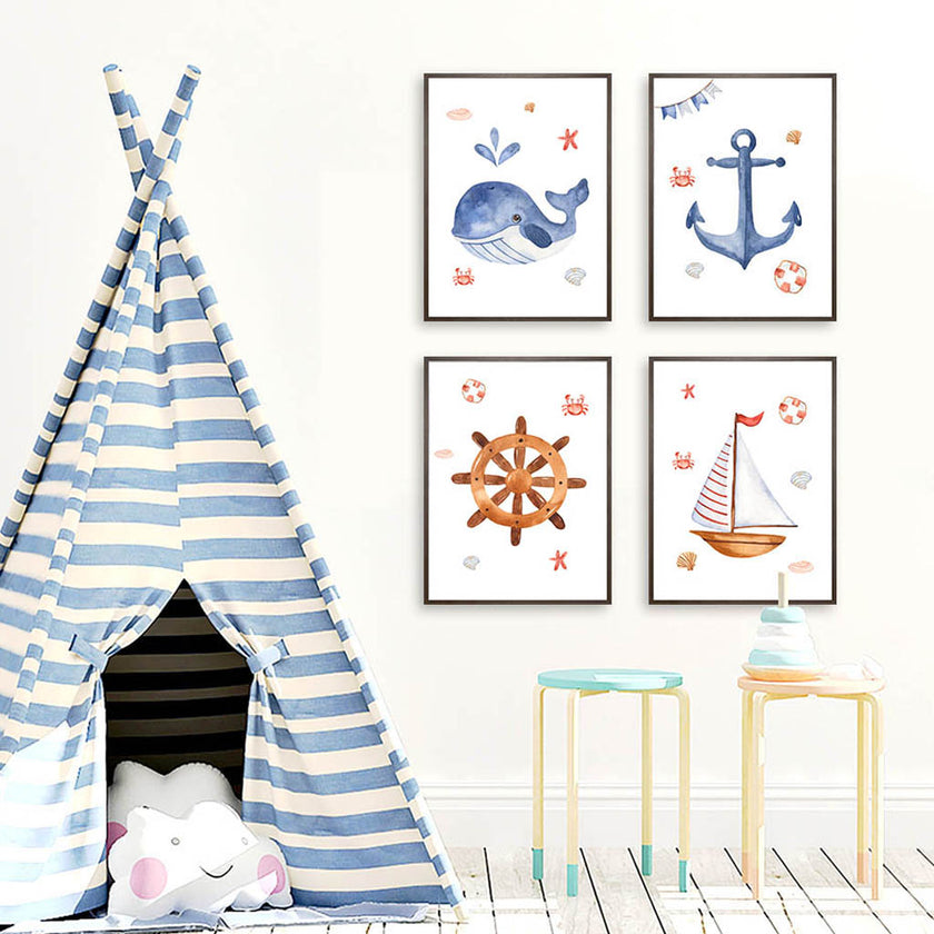 Wall art - Nursery whale 2 sets- Canvas Prints- Poster Prints