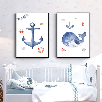 Wall art - Nursery whale 2 sets- Canvas Prints- Poster Prints