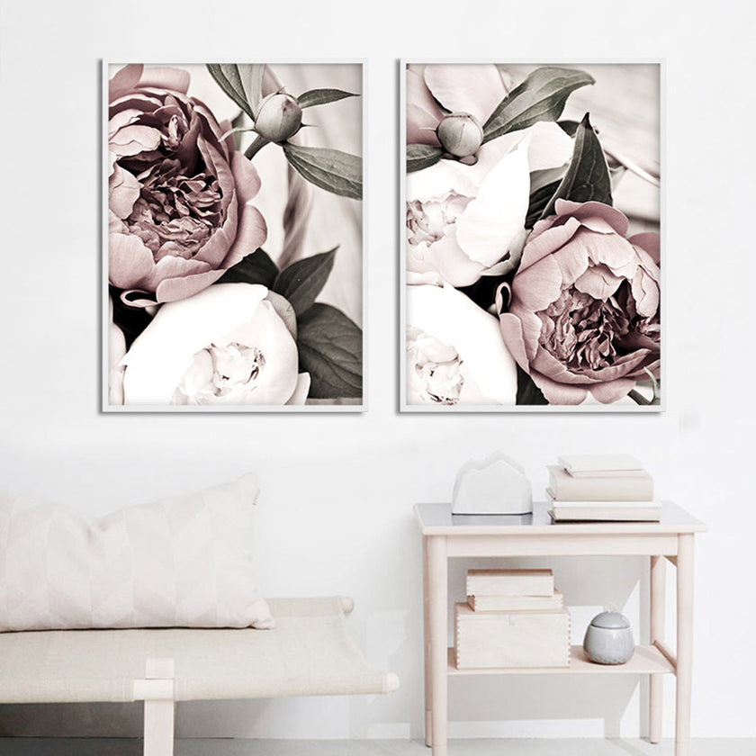 Wall art - Scandinavian Pink White Flower 2 sets- Canvas Prints- Poster Prints