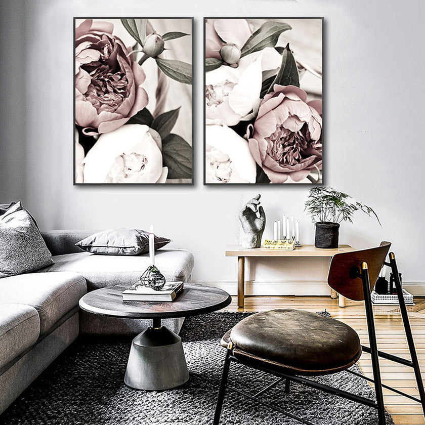 Wall art - Scandinavian Pink White Flower 2 sets- Canvas Prints- Poster Prints