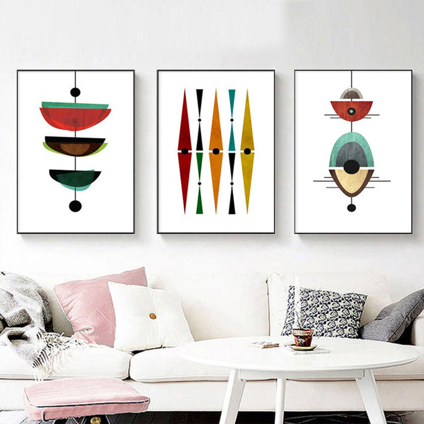 Wall Art - Mid Century Modern Abstract Art ( 3 sets )- Poster Prints -Canvas Prints