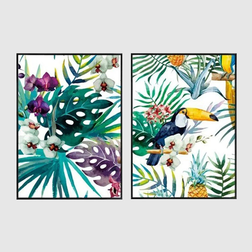 Botanical Arts Prints-Toucan and orchid (2 sets)- Canvas Prints- Poster Prints