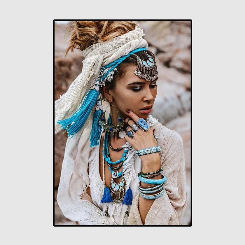 Figures art prints -Tribal girl with blue accessories - Canvas Prints - Poster Prints