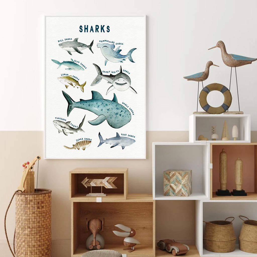 Wall art - Whales Sharks Chart 2 sets- Canvas Prints- Poster Prints