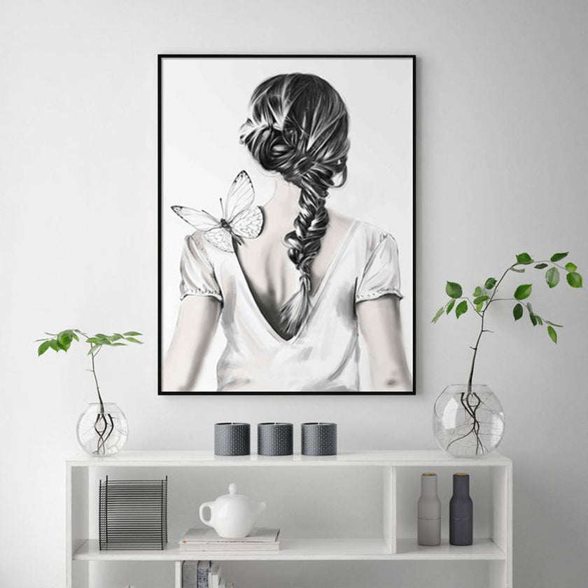 Wall Art - Woman Back With Butterfly - Canvas Prints-Poster Prints