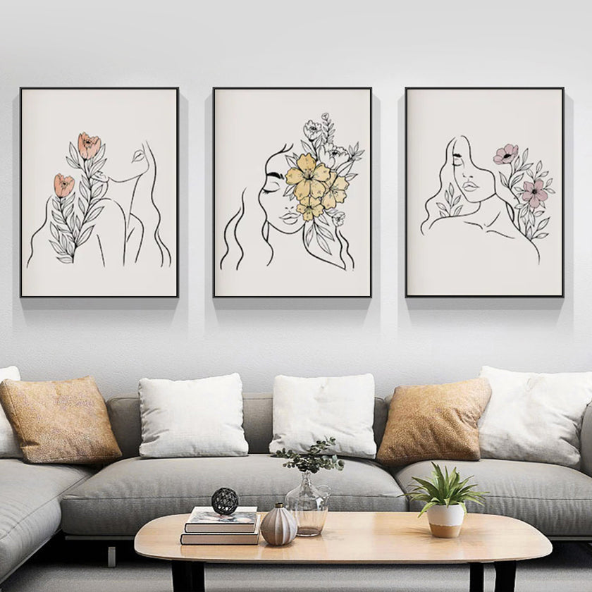 Wall Art - Woman's Face Line (3 sets) - Canvas Prints-Poster Prints