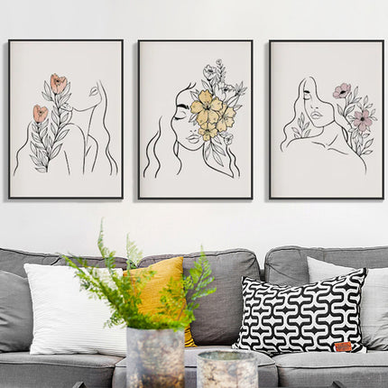 Wall Art - Woman's Face Line (3 sets) - Canvas Prints-Poster Prints