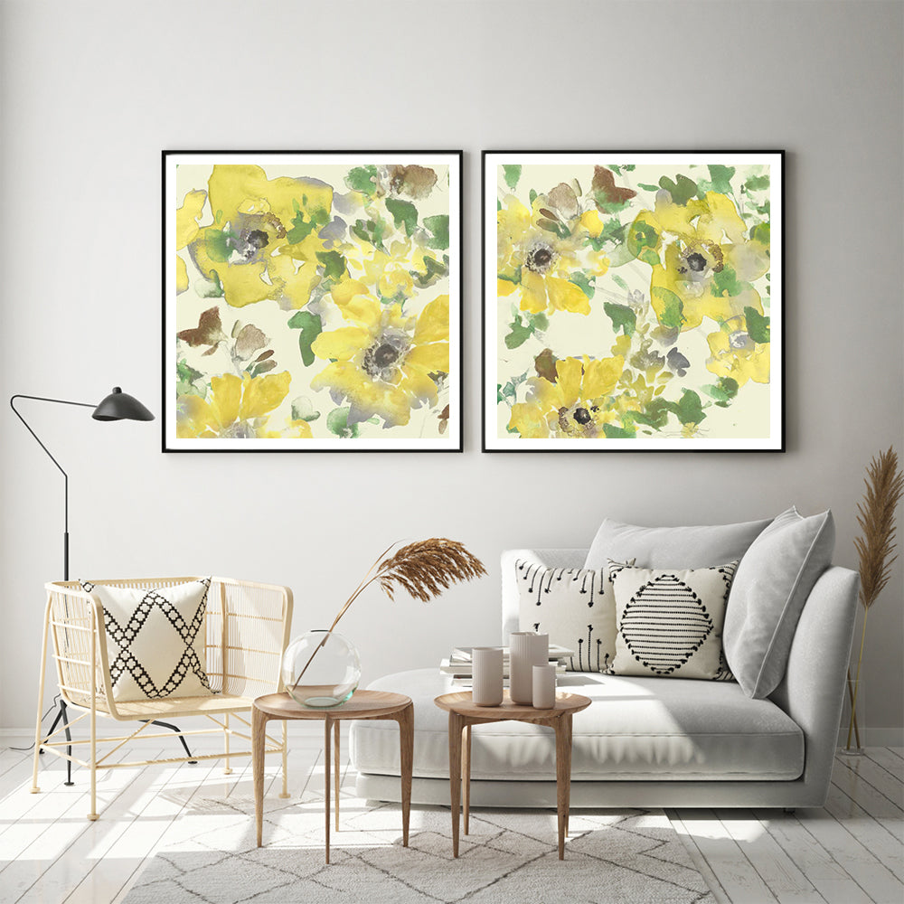 Wall Art - Yellow & Green Blooms (2 sets)- Canvas Prints-Poster Prints