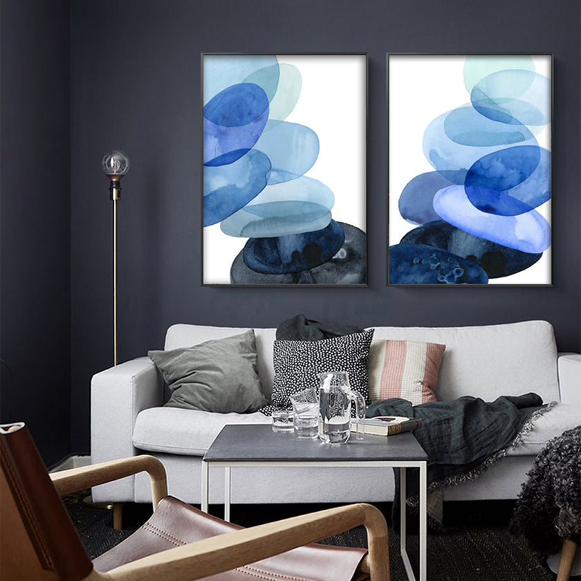 Wall Art -Abstract blue bubble 2 sets - Canvas Prints-Poster Prints