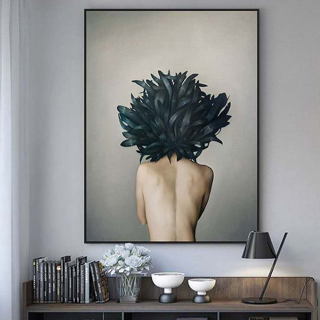 Wall art - Girl with dark feather - Canvas Prints - Poster Prints