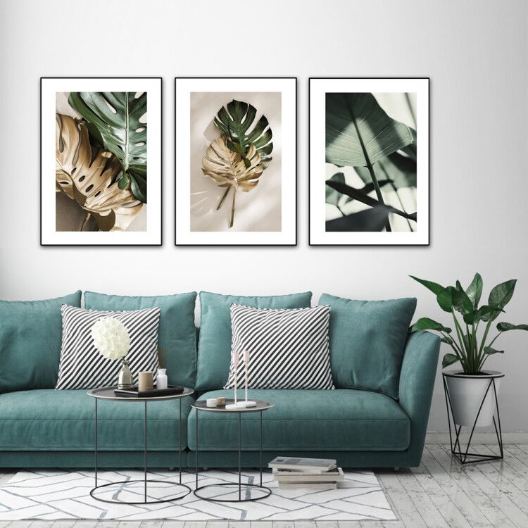 Wall Art - Golden Monstera Leaves 3 sets - Poster Prints -Canvas Prints