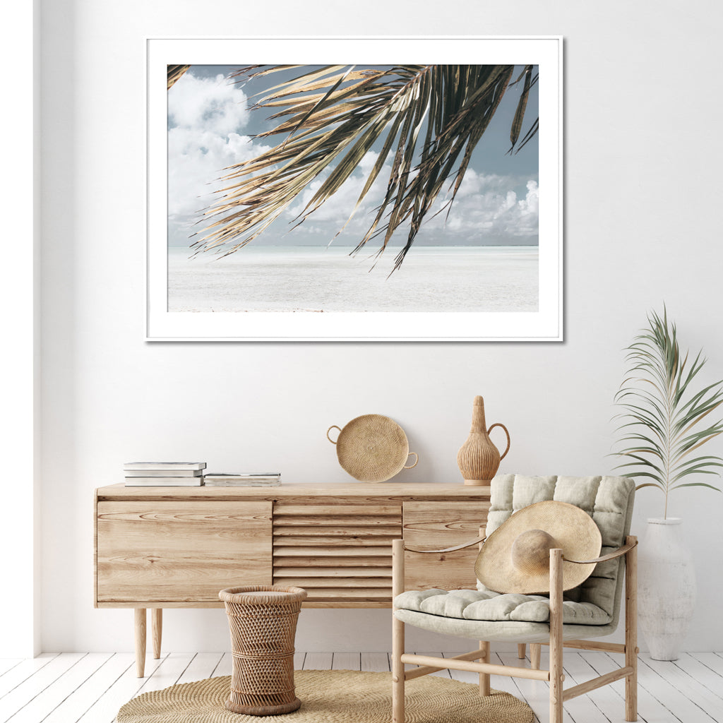 Landscape art prints -Green coconut tree leaves under blue and white sky- PHOTO ART PRINTS- Poster Prints -Canvas Prints