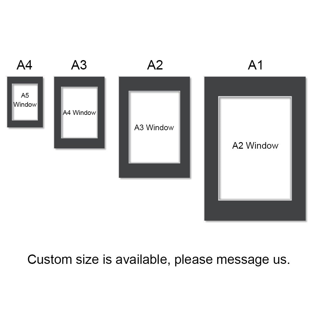 Pre-Cut Matboards, Frame Matboard with Window, Red, Yellow, Green, Blue, Khaki, A1, A2, A3, A4, Custom Size Available