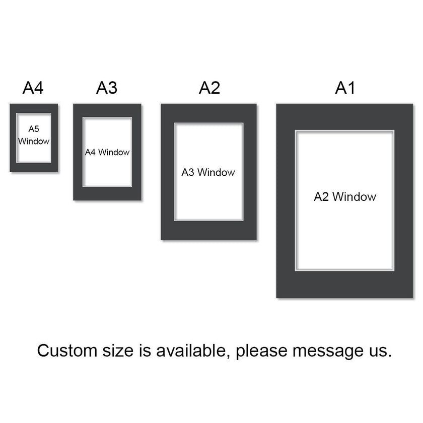 Pre-Cut Matboards, Frame Matboard with Window, Red, Yellow, Green, Blue, Khaki, A1, A2, A3, A4, Custom Size Available