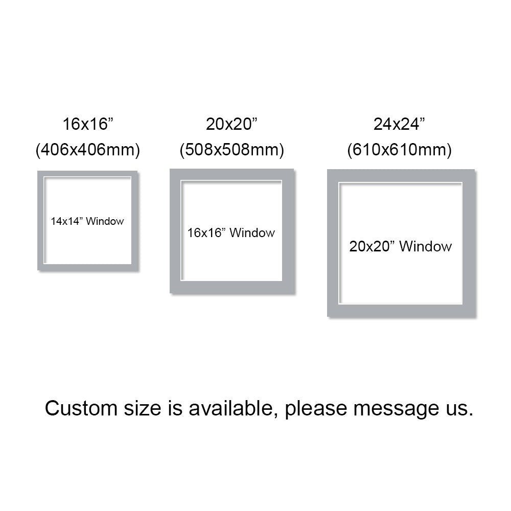 Pre-Cut Square Matboards, Frame Matboard with Window, White, Grey, Black, 16 inches, 20 inches, 24 inches,  Custom Size Available