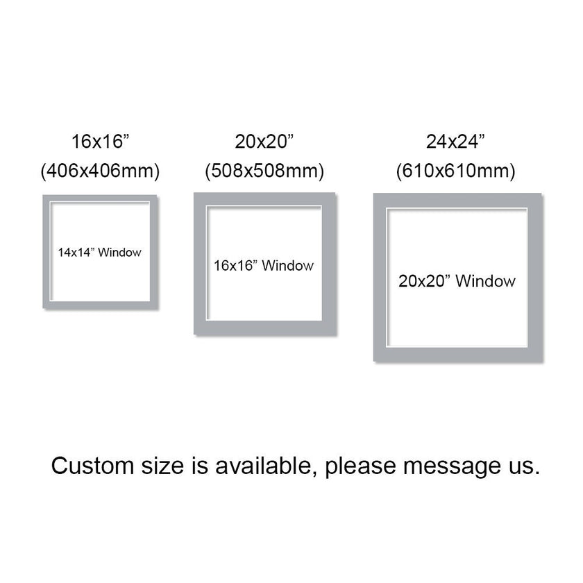 Pre-Cut Square Matboards, Frame Matboard with Window, White, Grey, Black, 16 inches, 20 inches, 24 inches,  Custom Size Available