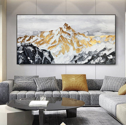 Rolled canvas, Large Original Golden Mountain Oil Painting on Canvas, Abstract Gold Foil Mountain Painting, Living Room Home Wall Art