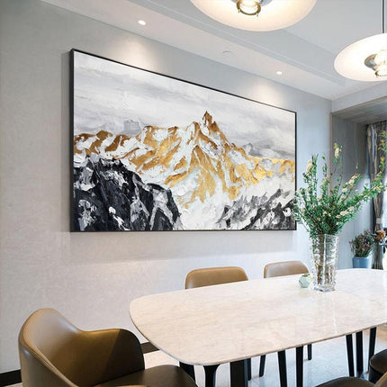 Rolled canvas, Large Original Golden Mountain Oil Painting on Canvas, Abstract Gold Foil Mountain Painting, Living Room Home Wall Art
