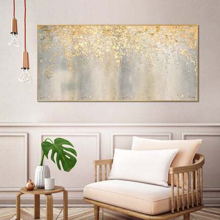 Hand painting Large Abstract Gold Leaf Oil Painting on Canvas, Original Gold Foil Texture Acrylic Painting Modern Living Room art -rolled
