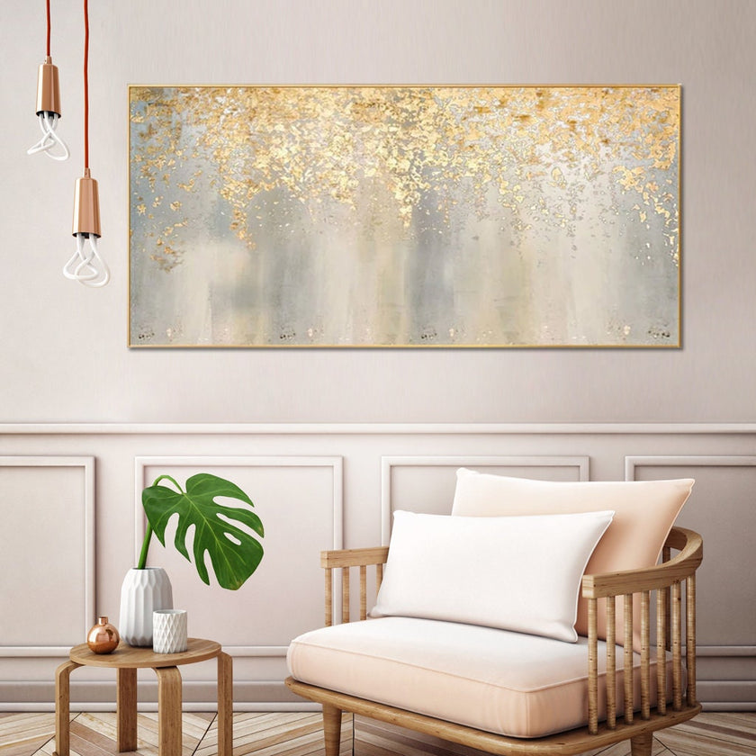 Hand painting Large Abstract Gold Leaf Oil Painting on Canvas, Original Gold Foil Texture Acrylic Painting Modern Living Room art -rolled