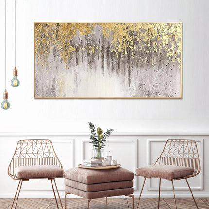 Large size Abstract Gold Foil Oil Painting On Canvas, Original Gold Leaf Painting, Rolled Custom Painting, Modern Living Room Decor