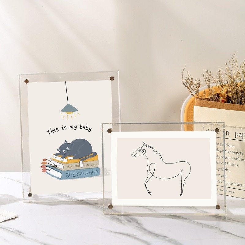Clear Acrylic Visiable Photo Frame, A3 A4 A5 A6 Picture Frame, Artwork Award Display,Advertising Sign with Aluminum Stand leg Personalized