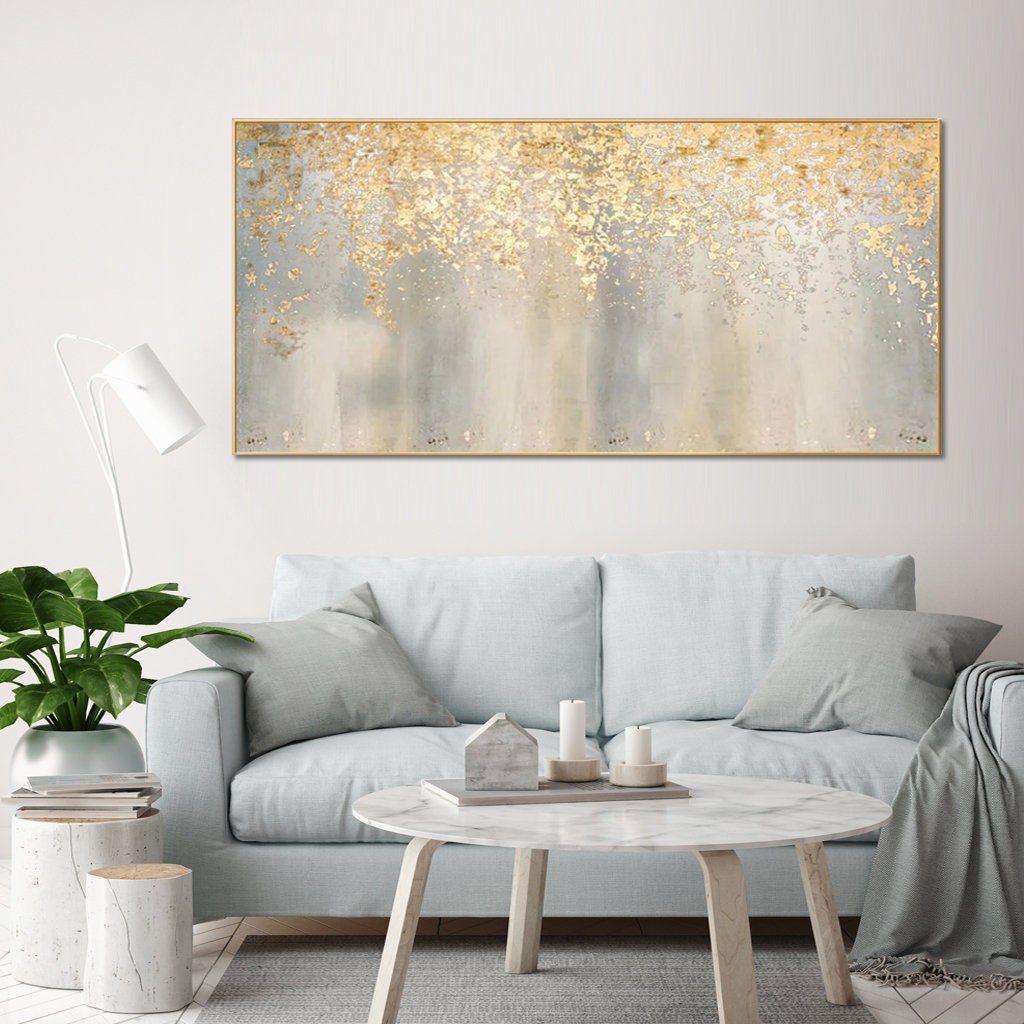 Hand painting Large Abstract Gold Leaf Oil Painting on Canvas, Original Gold Foil Texture Acrylic Painting Modern Living Room art -rolled