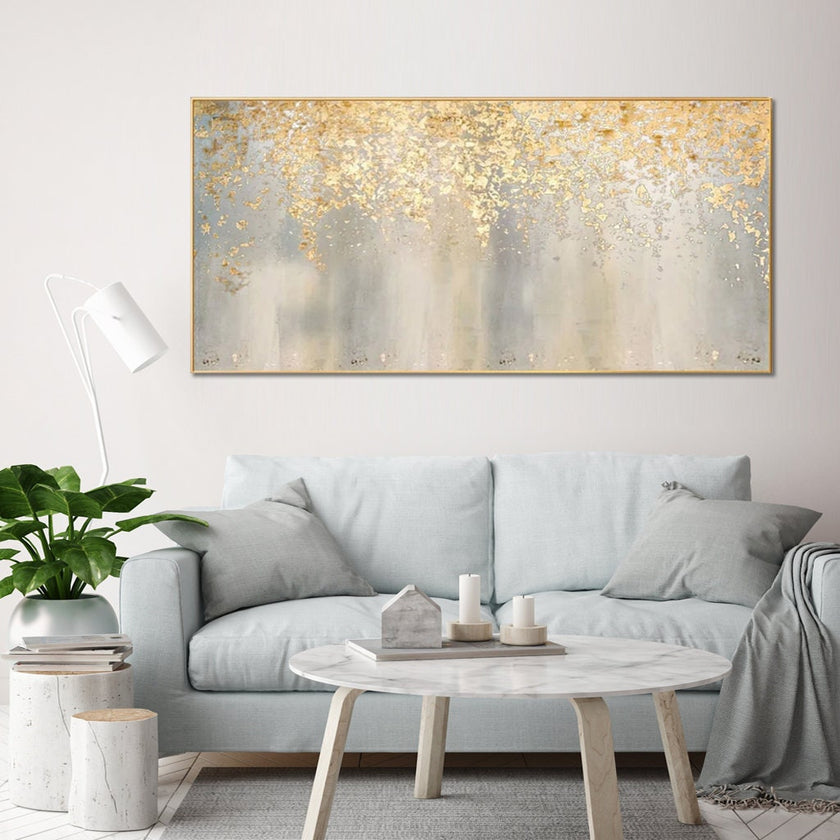 Hand painting Large Abstract Gold Leaf Oil Painting on Canvas, Original Gold Foil Texture Acrylic Painting Modern Living Room art -rolled