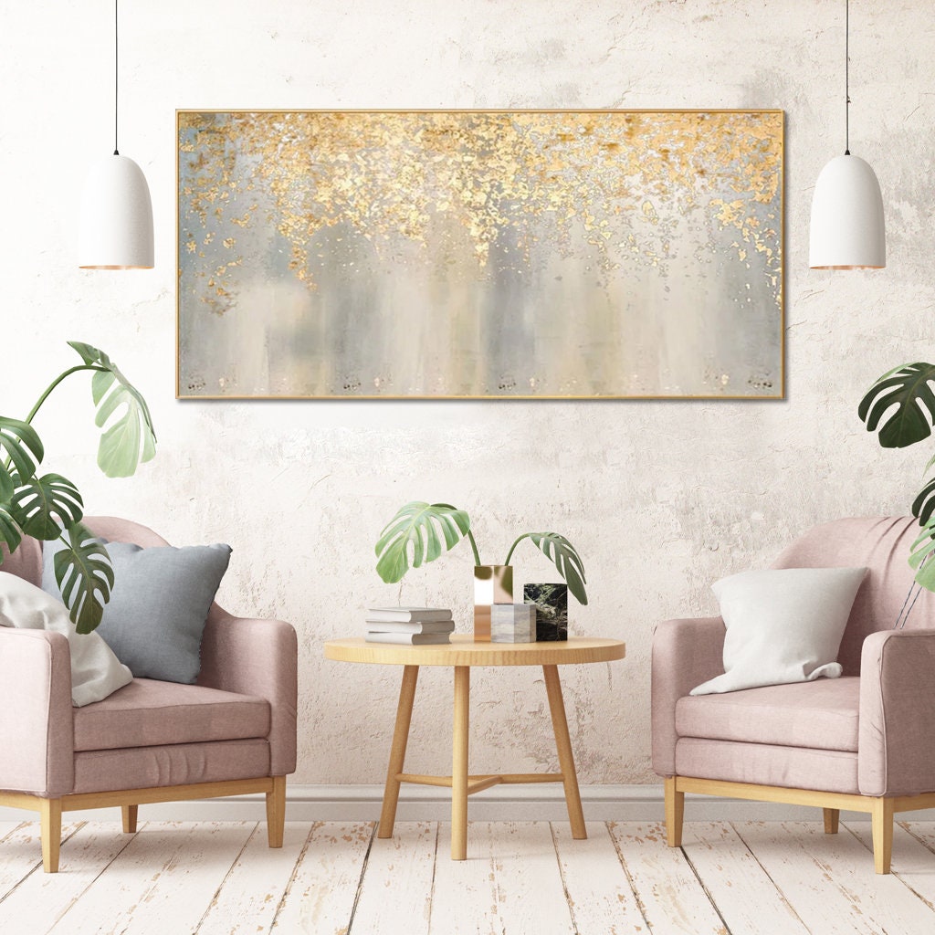 Hand painting Large Abstract Gold Leaf Oil Painting on Canvas, Original Gold Foil Texture Acrylic Painting Modern Living Room art -rolled