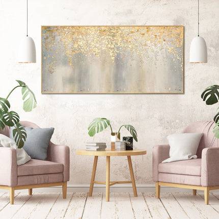 Hand painting Large Abstract Gold Leaf Oil Painting on Canvas, Original Gold Foil Texture Acrylic Painting Modern Living Room art -rolled