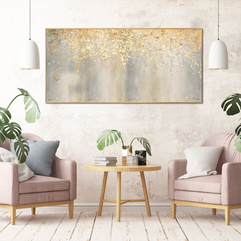 Hand painting Large Abstract Gold Leaf Oil Painting on Canvas, Original Gold Foil Texture Acrylic Painting Modern Living Room art -rolled