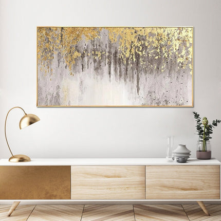 Large size Abstract Gold Foil Oil Painting On Canvas, Original Gold Leaf Painting, Rolled Custom Painting, Modern Living Room Decor