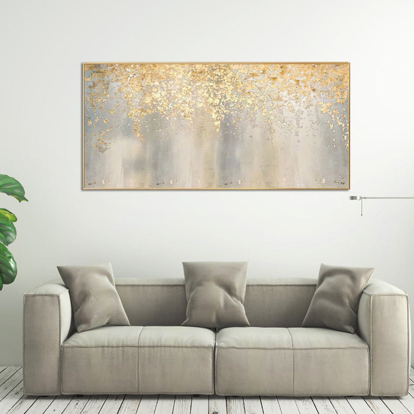 Hand painting Large Abstract Gold Leaf Oil Painting on Canvas, Original Gold Foil Texture Acrylic Painting Modern Living Room art -rolled