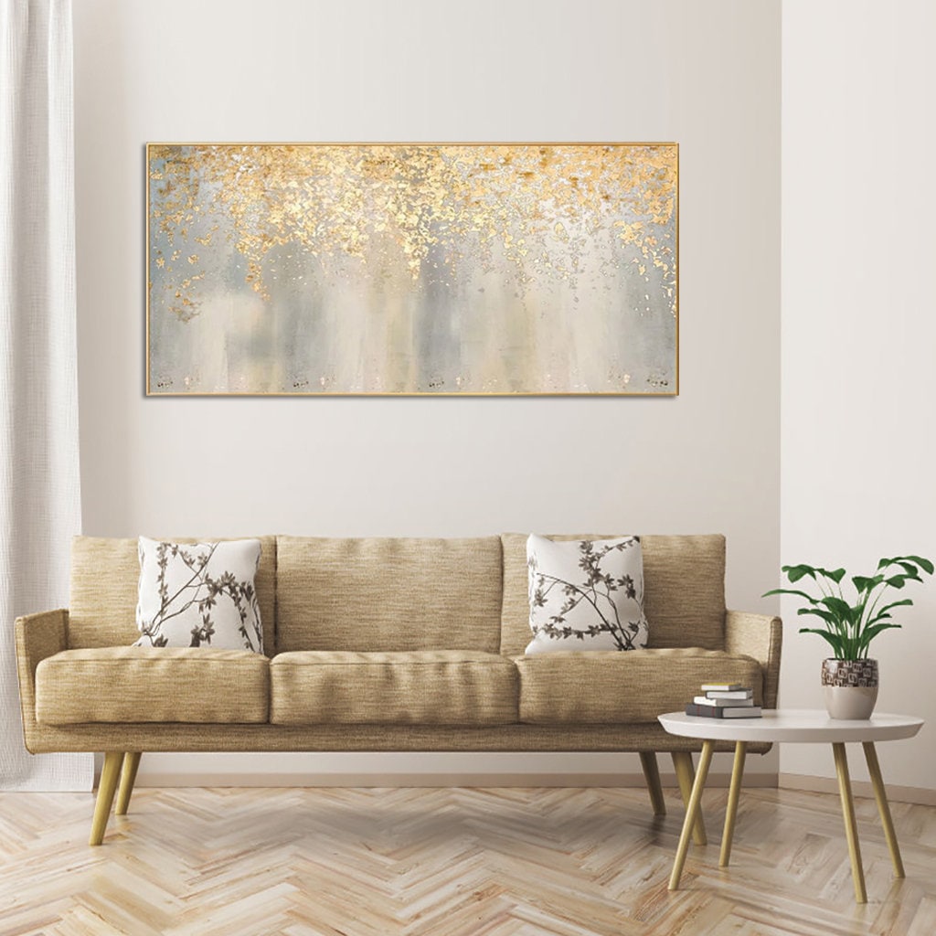 Hand painting Large Abstract Gold Leaf Oil Painting on Canvas, Original Gold Foil Texture Acrylic Painting Modern Living Room art -rolled