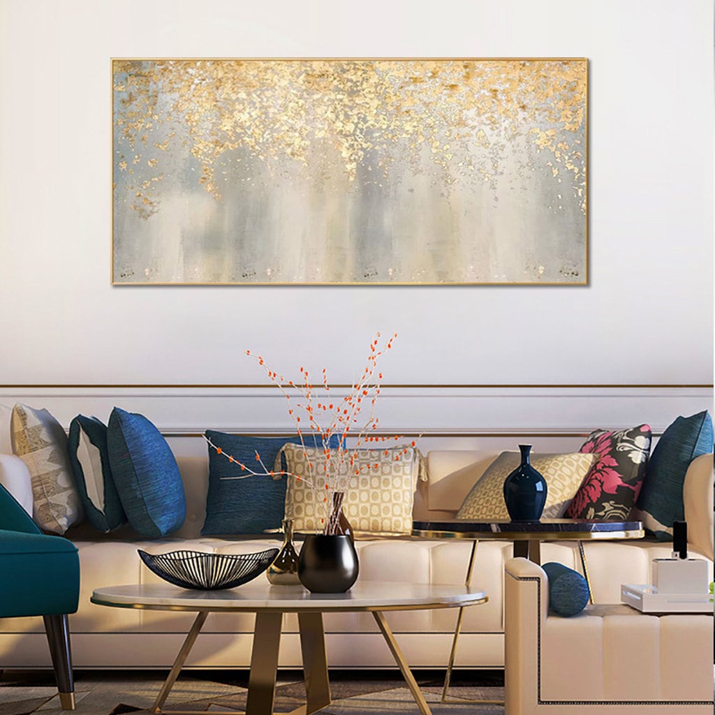 Hand painting Large Abstract Gold Leaf Oil Painting on Canvas, Original Gold Foil Texture Acrylic Painting Modern Living Room art -rolled