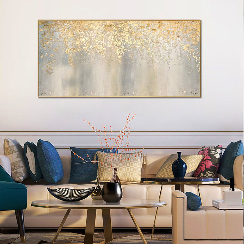 Hand painting Large Abstract Gold Leaf Oil Painting on Canvas, Original Gold Foil Texture Acrylic Painting Modern Living Room art -rolled