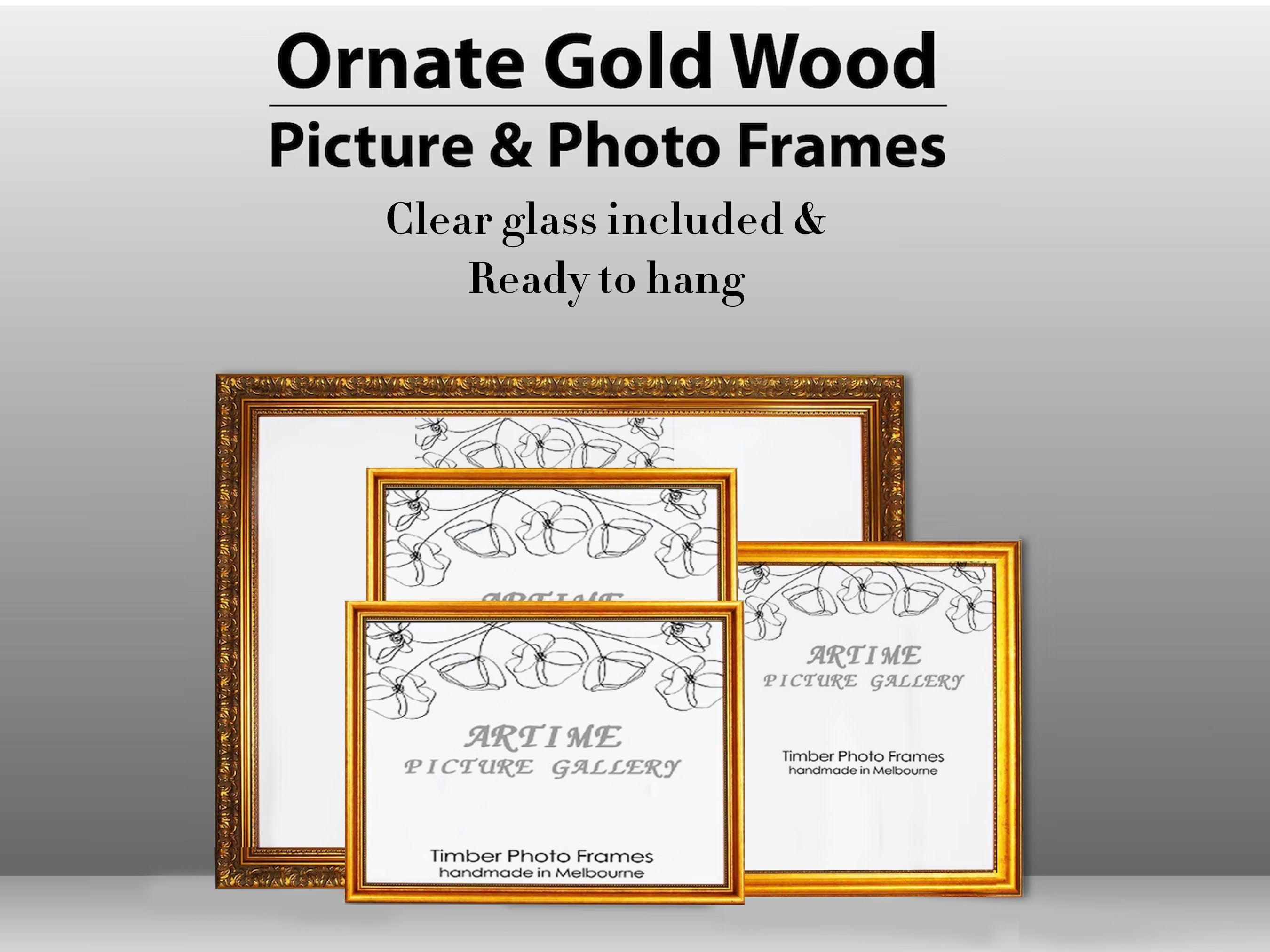 Gold Wooden Frame Timber Wood Picture Handmade Frames for Photo and Art -  A3 A2, 8x10