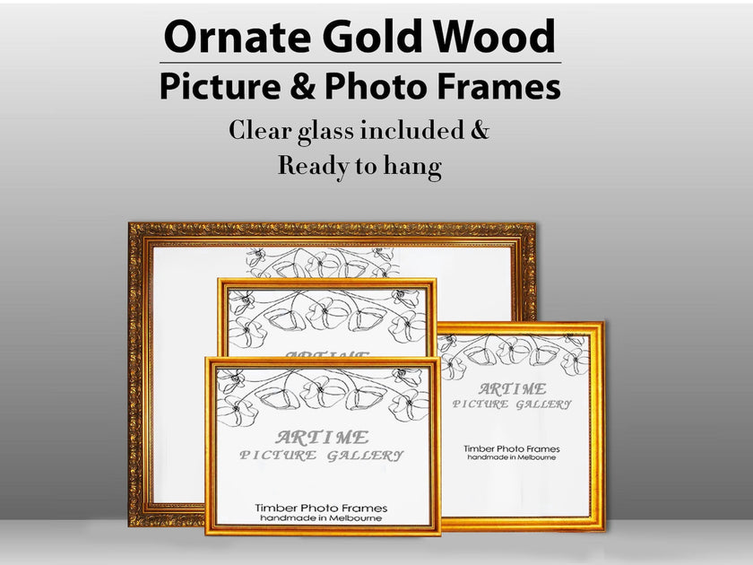 Gold Wooden Frame Timber Wood Picture Handmade Frames for Photo and Art -  A3 A2, 8x10