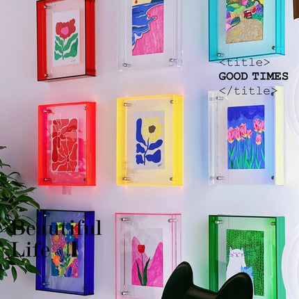 Colorful acrylic picture photo frame, box with double-sided display, poster mounting, desktop photo frame, home hanging color decoration