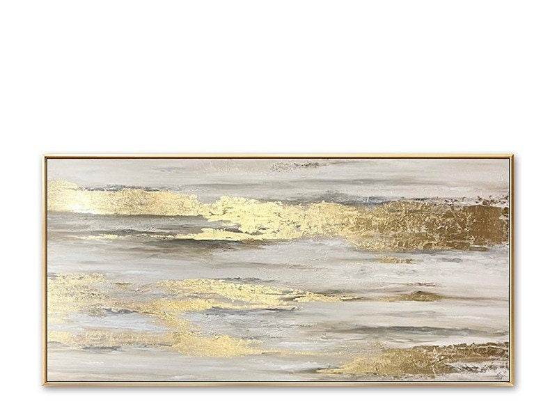 Hand painting Large Abstract Golden clouds golden sky Oil Painting on Canvas, Original Gold Foil Texture Acrylic Painting Modern Rolled art