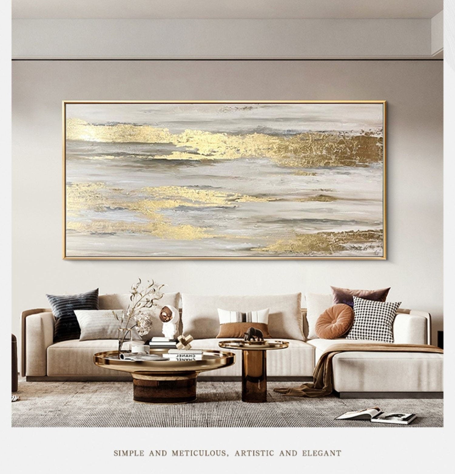 Hand painting Large Abstract Golden clouds golden sky Oil Painting on Canvas, Original Gold Foil Texture Acrylic Painting Modern Rolled art