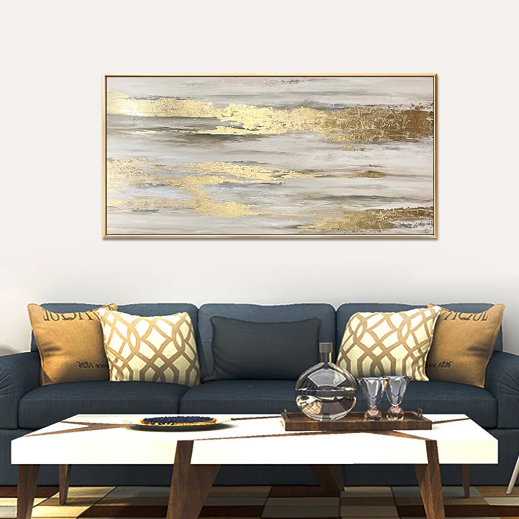 Hand painting Large Abstract Golden clouds golden sky Oil Painting on Canvas, Original Gold Foil Texture Acrylic Painting Modern Rolled art