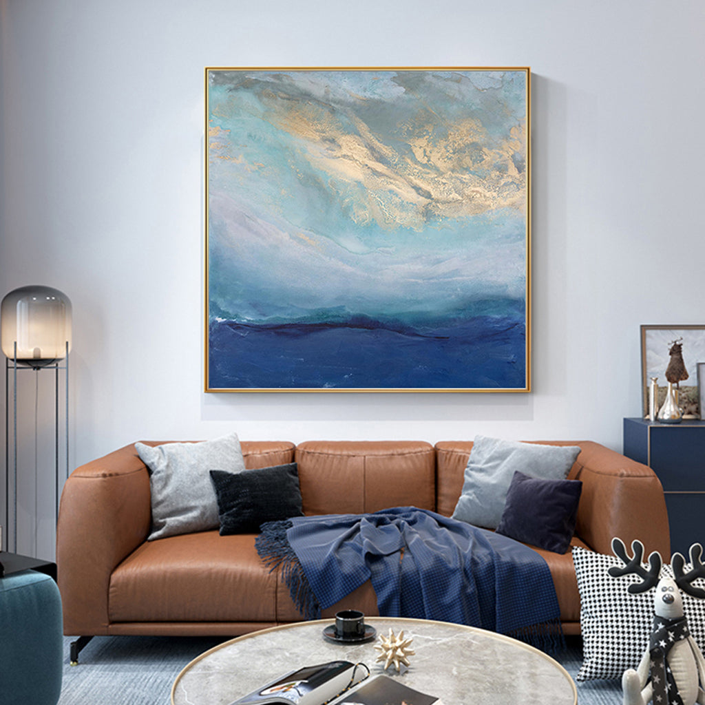 Wall Art - Abstract gold blue square size - Canvas Prints-Poster Prints