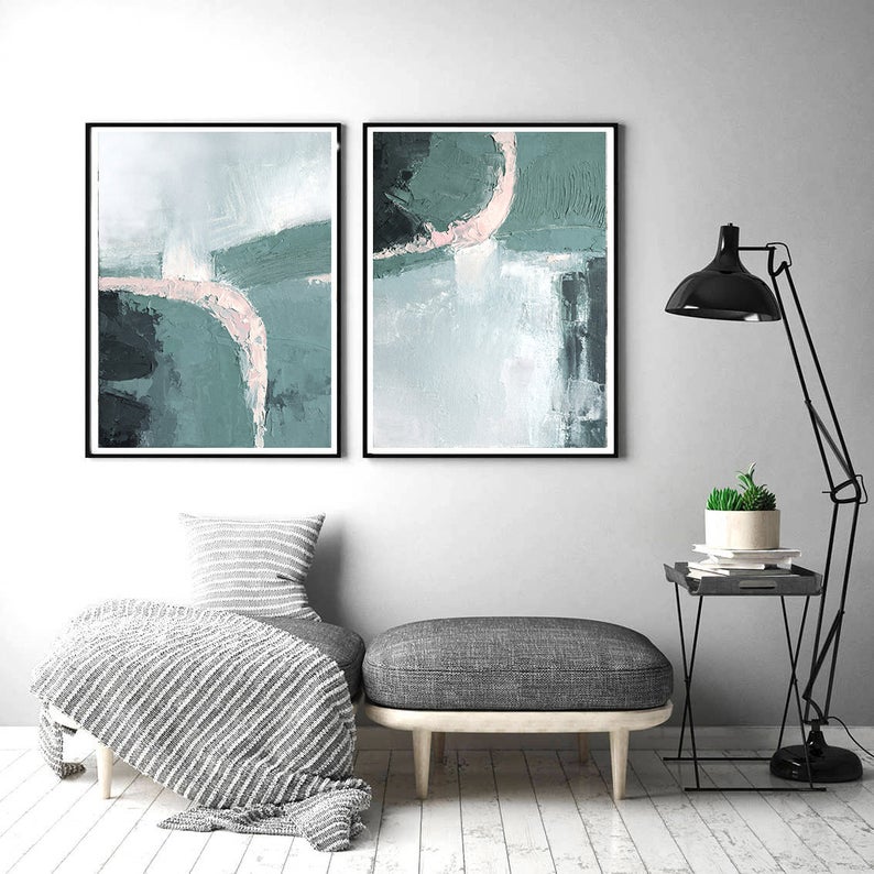 Wall art - Pink And Mint  2 sets- Canvas Prints- Poster Prints