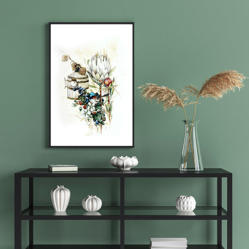 Wall art - Berries And Protea Watercolor Style - Canvas Prints - Poster Prints