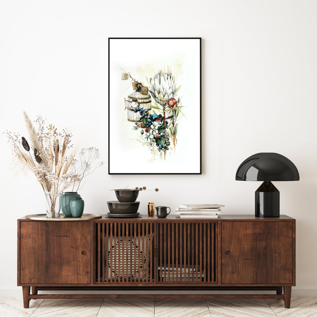 Wall art - Berries And Protea Watercolor Style - Canvas Prints - Poster Prints